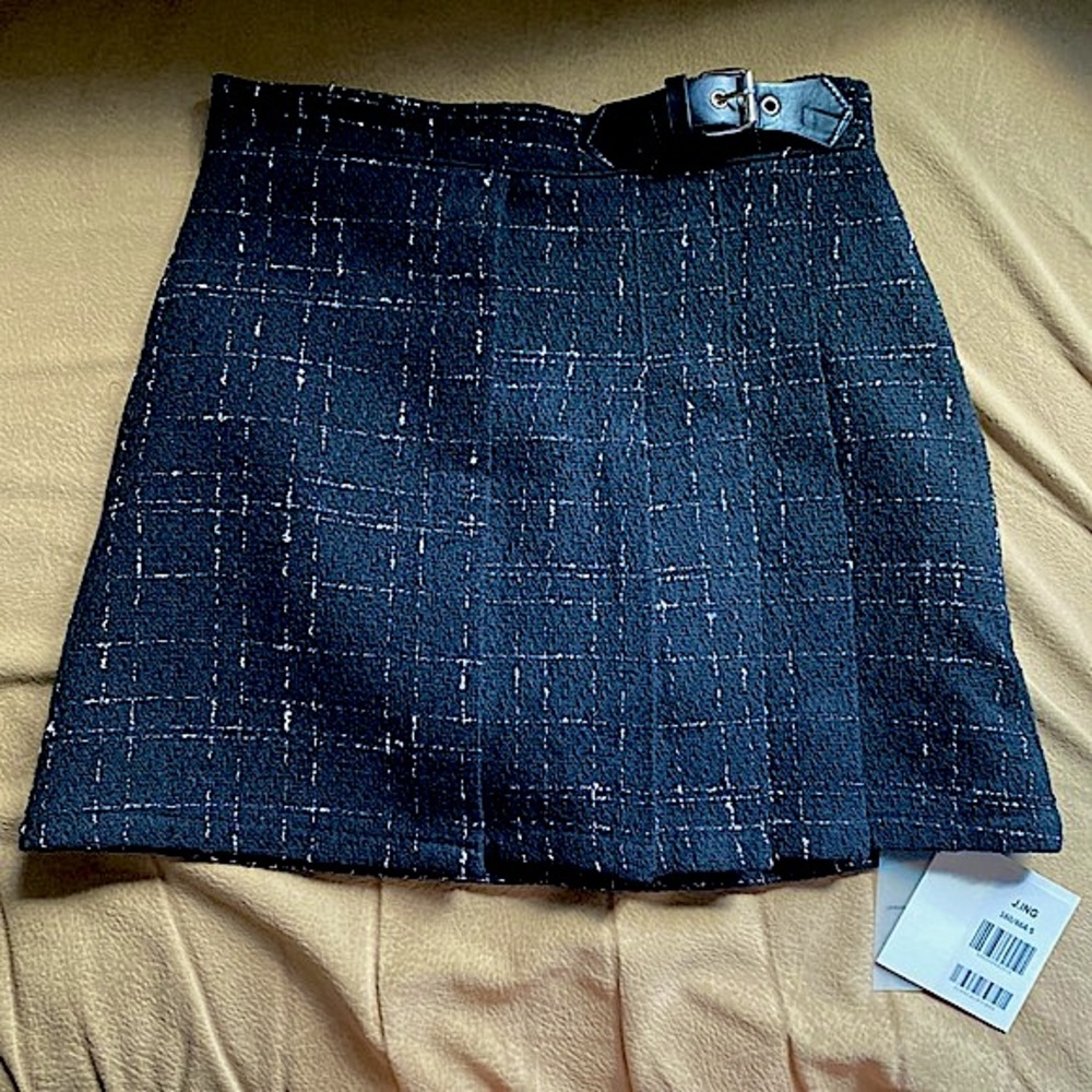 J.ING Black Pleated Tweed Skirt With Belt Detail